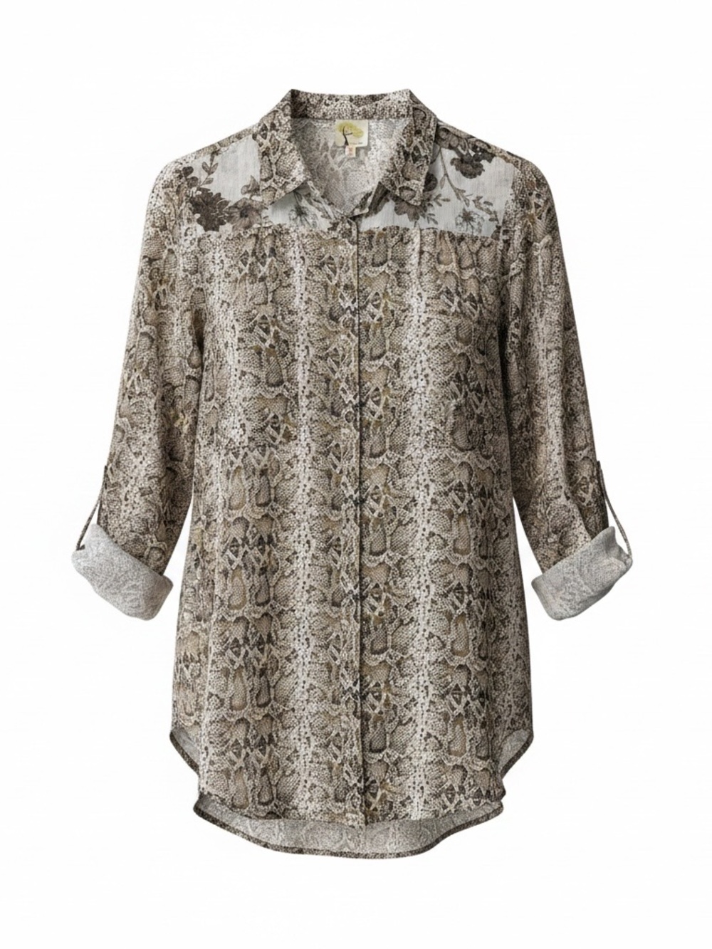 fig and flower Snake-Print Button Down Shirt in Taupe and Beige - Picture 2 of 10